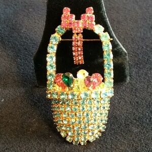 Austrian Crystal Easter Basket Trembler Brooch